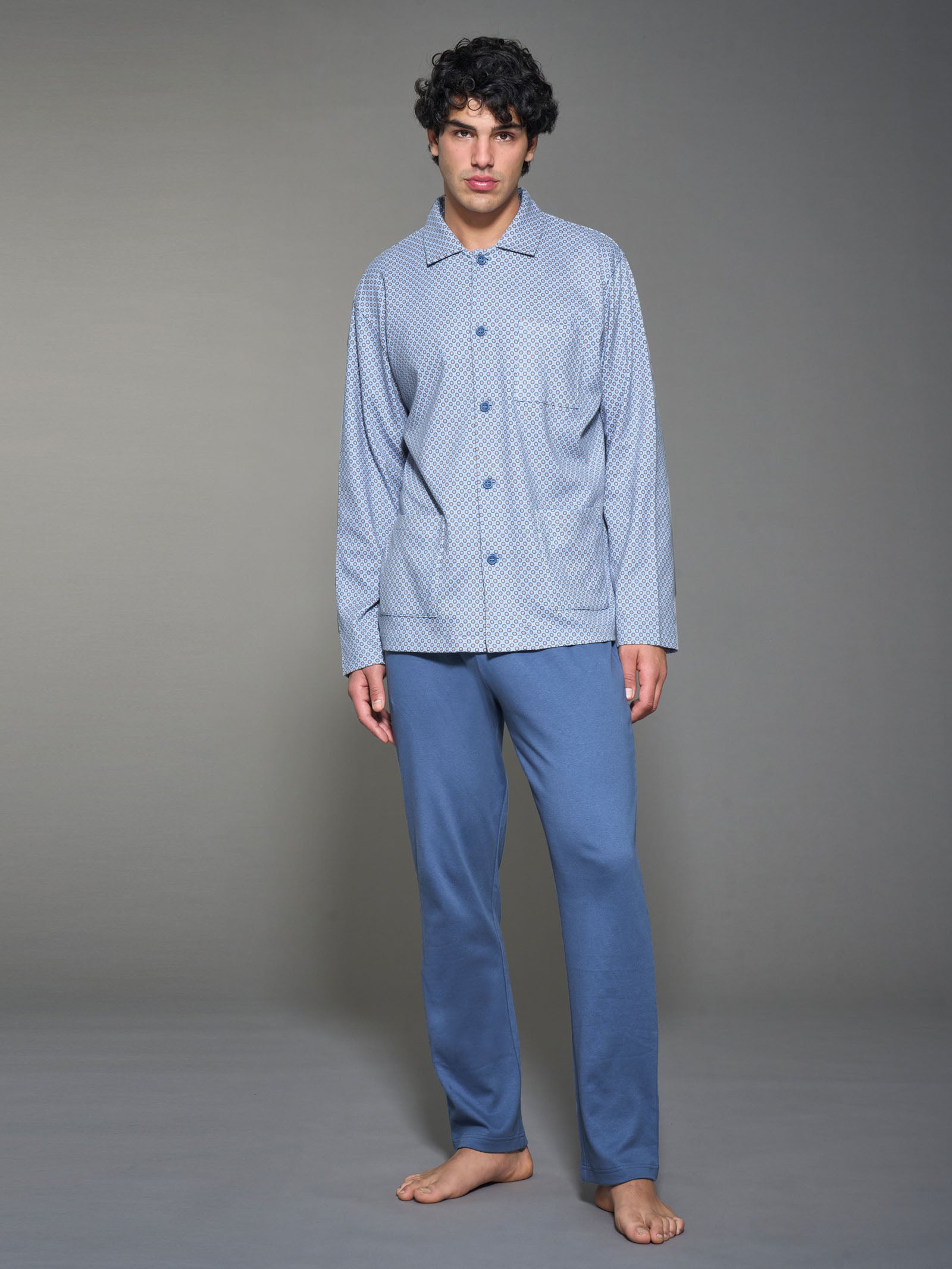 Pigiama aperto con colletto in interlock di caldo cotone Fant