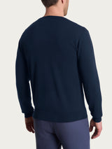 Pull con scollo a V in maglia unita in Merino Soft Blu Uomo - Ragno