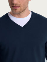 Pull con scollo a V in maglia unita in Merino Soft Blu Uomo - Ragno