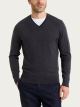 Pull con scollo a V in maglia unita in Merino Soft Neri Uomo - Ragno