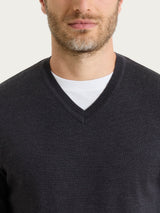 Pull con scollo a V in maglia unita in Merino Soft Neri Uomo - Ragno