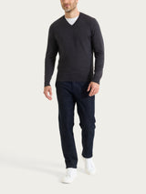 Pull con scollo a V in maglia unita in Merino Soft Neri Uomo - Ragno