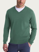 Pull con scollo a V in maglia unita in Merino Soft Verdi Uomo - Ragno