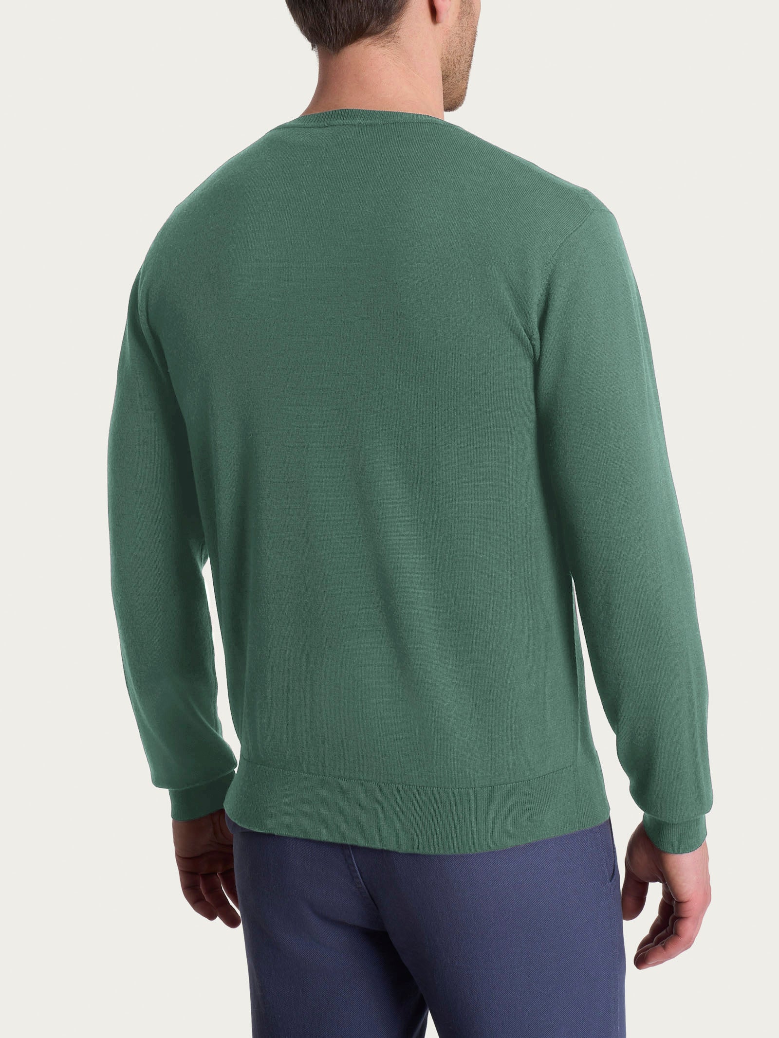 Pull con scollo a V in maglia unita in Merino Soft Verdi Uomo - Ragno
