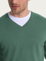 Pull con scollo a V in maglia unita in Merino Soft Verdi Uomo - Ragno