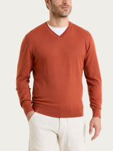 Pull con scollo a V in maglia unita in Merino Soft Arancioni Uomo - Ragno