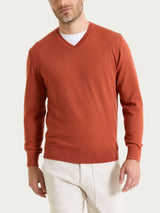 Pull con scollo a V in maglia unita in Merino Soft Arancioni Uomo - Ragno