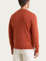 Pull con scollo a V in maglia unita in Merino Soft Arancioni Uomo - Ragno