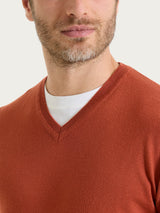Pull con scollo a V in maglia unita in Merino Soft Arancioni Uomo - Ragno