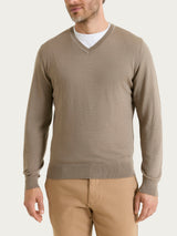 Pull con scollo a V in maglia unita in Merino Soft Marroni Uomo - Ragno