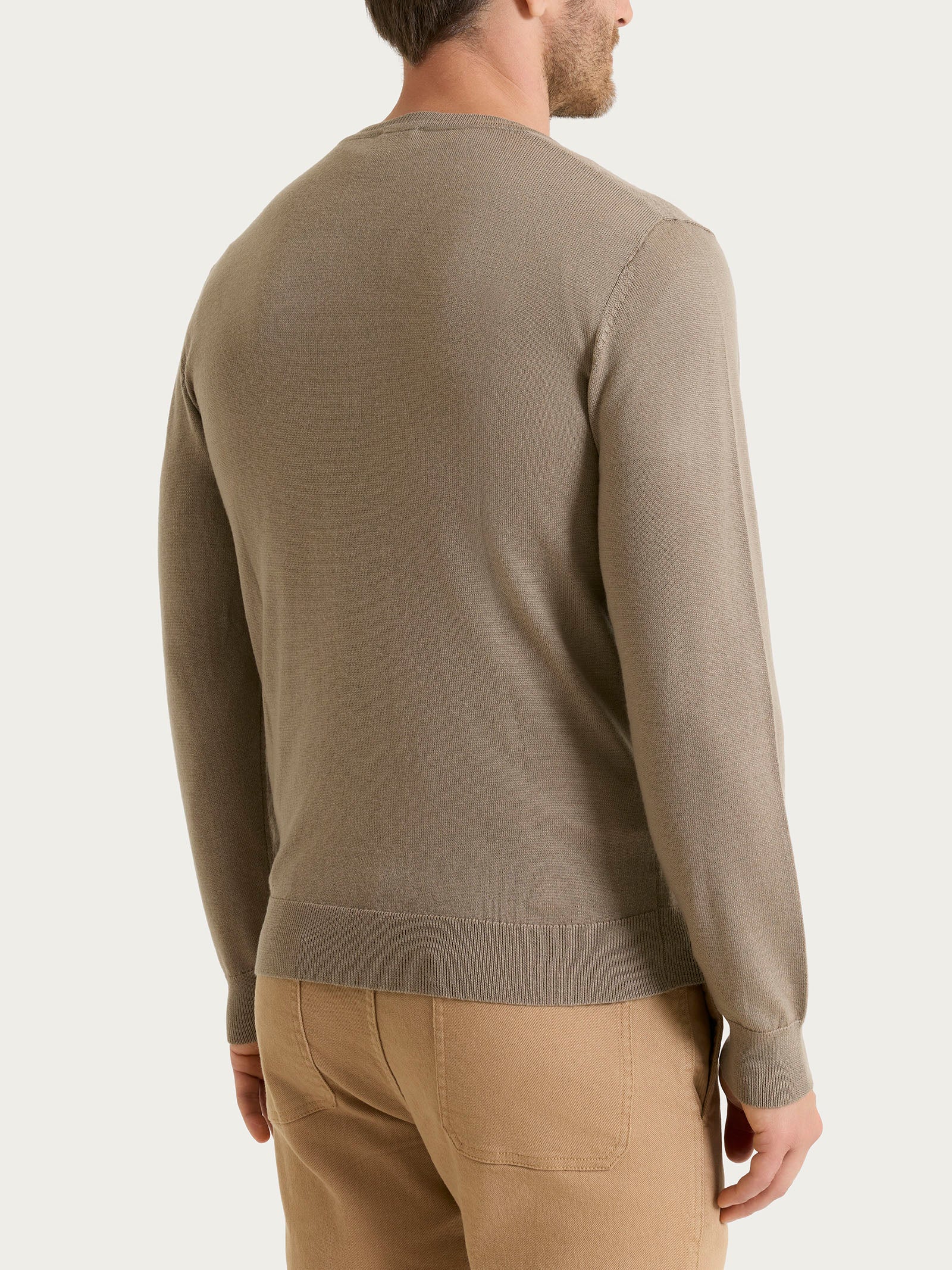 Pull con scollo a V in maglia unita in Merino Soft Marroni Uomo - Ragno