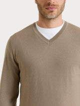 Pull con scollo a V in maglia unita in Merino Soft Marroni Uomo - Ragno