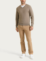 Pull con scollo a V in maglia unita in Merino Soft Marroni Uomo - Ragno