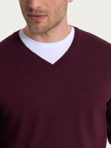 Pull con scollo a V in maglia unita in Merino Soft Viola Uomo - Ragno