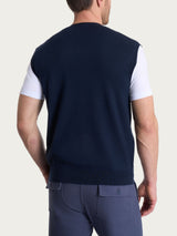Pull smanicato con scollo a V in maglia unita in Merino Soft Blu Uomo - Ragno