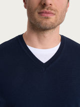 Pull smanicato con scollo a V in maglia unita in Merino Soft Blu Uomo - Ragno