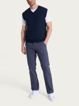 Pull smanicato con scollo a V in maglia unita in Merino Soft Blu Uomo - Ragno