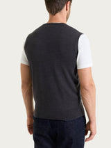 Pull smanicato con scollo a V in maglia unita in Merino Soft Neri Uomo - Ragno