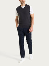 Pull smanicato con scollo a V in maglia unita in Merino Soft Neri Uomo - Ragno