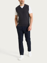 Pull smanicato con scollo a V in maglia unita in Merino Soft Neri Uomo - Ragno