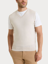 Pull smanicato con scollo a V in maglia unita in Merino Soft Bianchi Uomo - Ragno