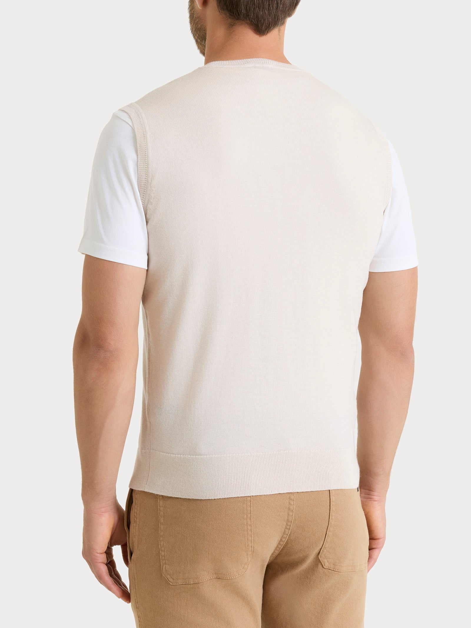 Pull smanicato con scollo a V in maglia unita in Merino Soft Bianchi Uomo - Ragno