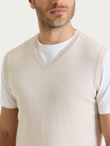 Pull smanicato con scollo a V in maglia unita in Merino Soft Bianchi Uomo - Ragno