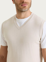 Pull smanicato con scollo a V in maglia unita in Merino Soft Bianchi Uomo - Ragno