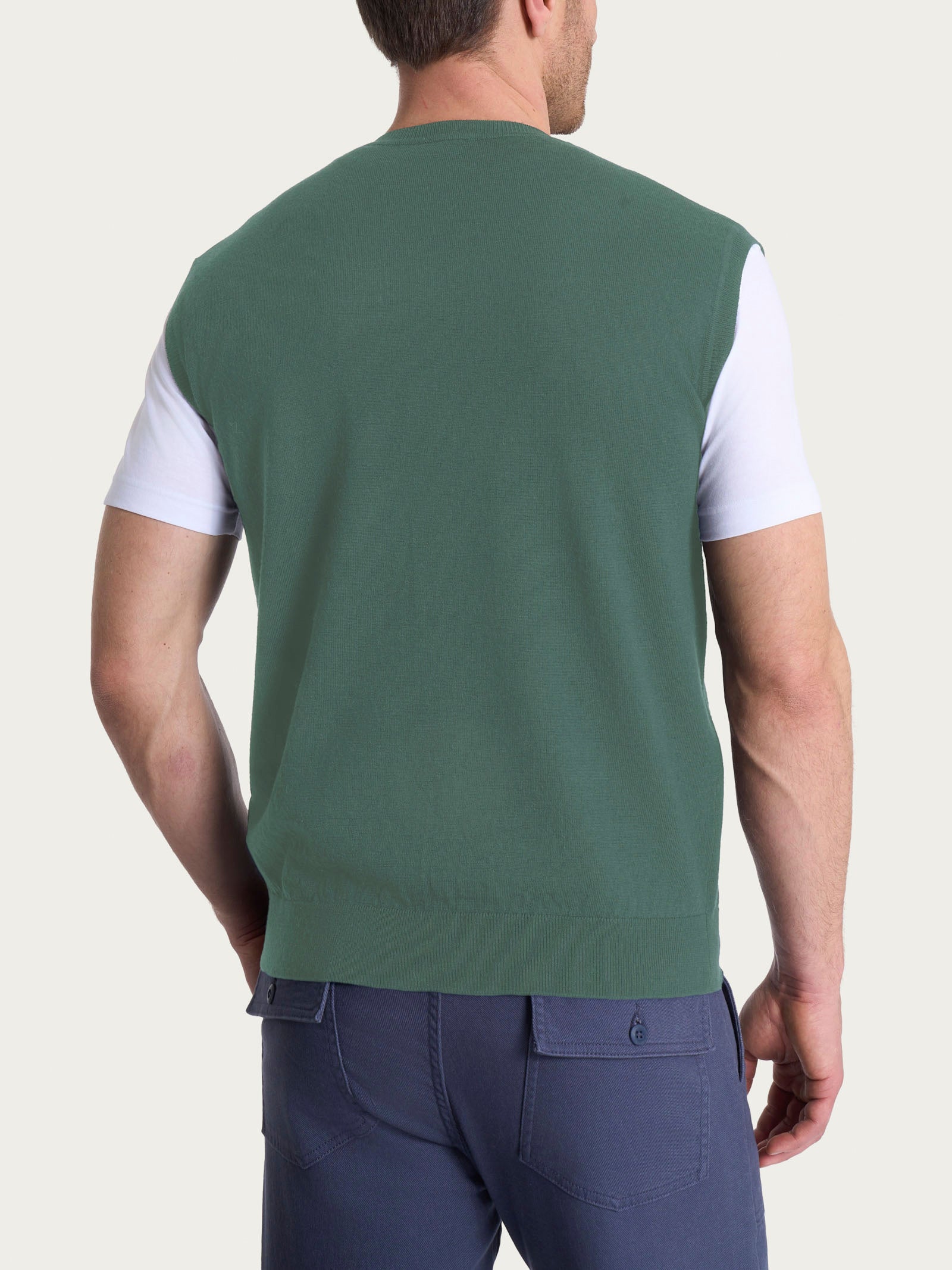 Pull smanicato con scollo a V in maglia unita in Merino Soft Verdi Uomo - Ragno