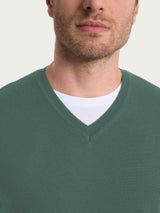 Pull smanicato con scollo a V in maglia unita in Merino Soft Verdi Uomo - Ragno