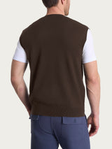 Pull smanicato con scollo a V in maglia unita in Merino Soft Marroni Uomo - Ragno