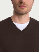 Pull smanicato con scollo a V in maglia unita in Merino Soft Marroni Uomo - Ragno