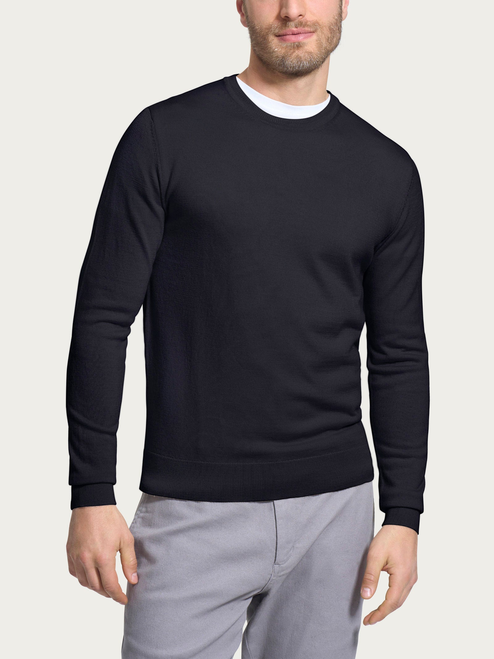 Pull girocollo a maglia unita in Merino Soft Neri Uomo - Ragno