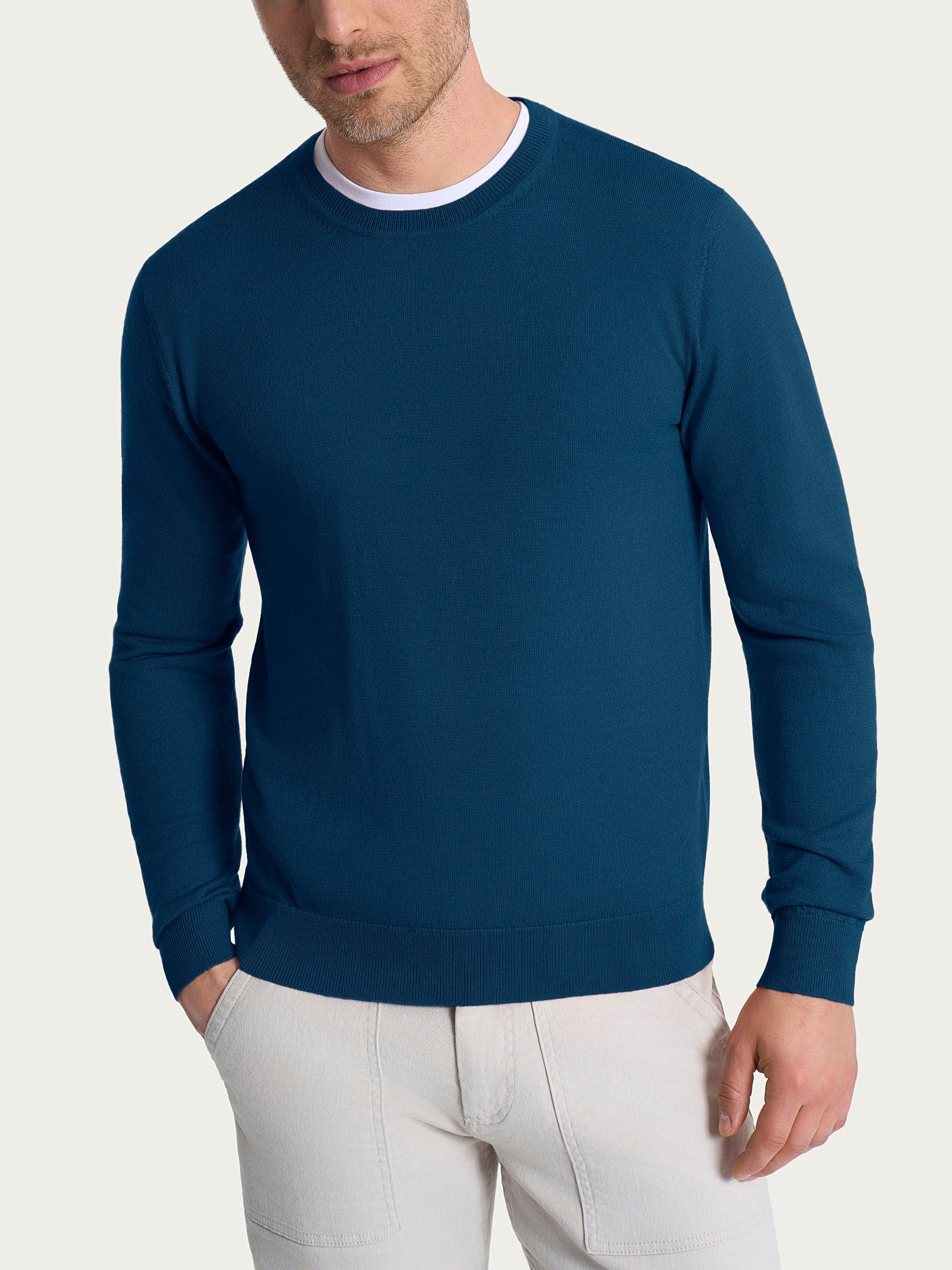 Pull girocollo a maglia unita in Merino Soft Azzurri Uomo - Ragno