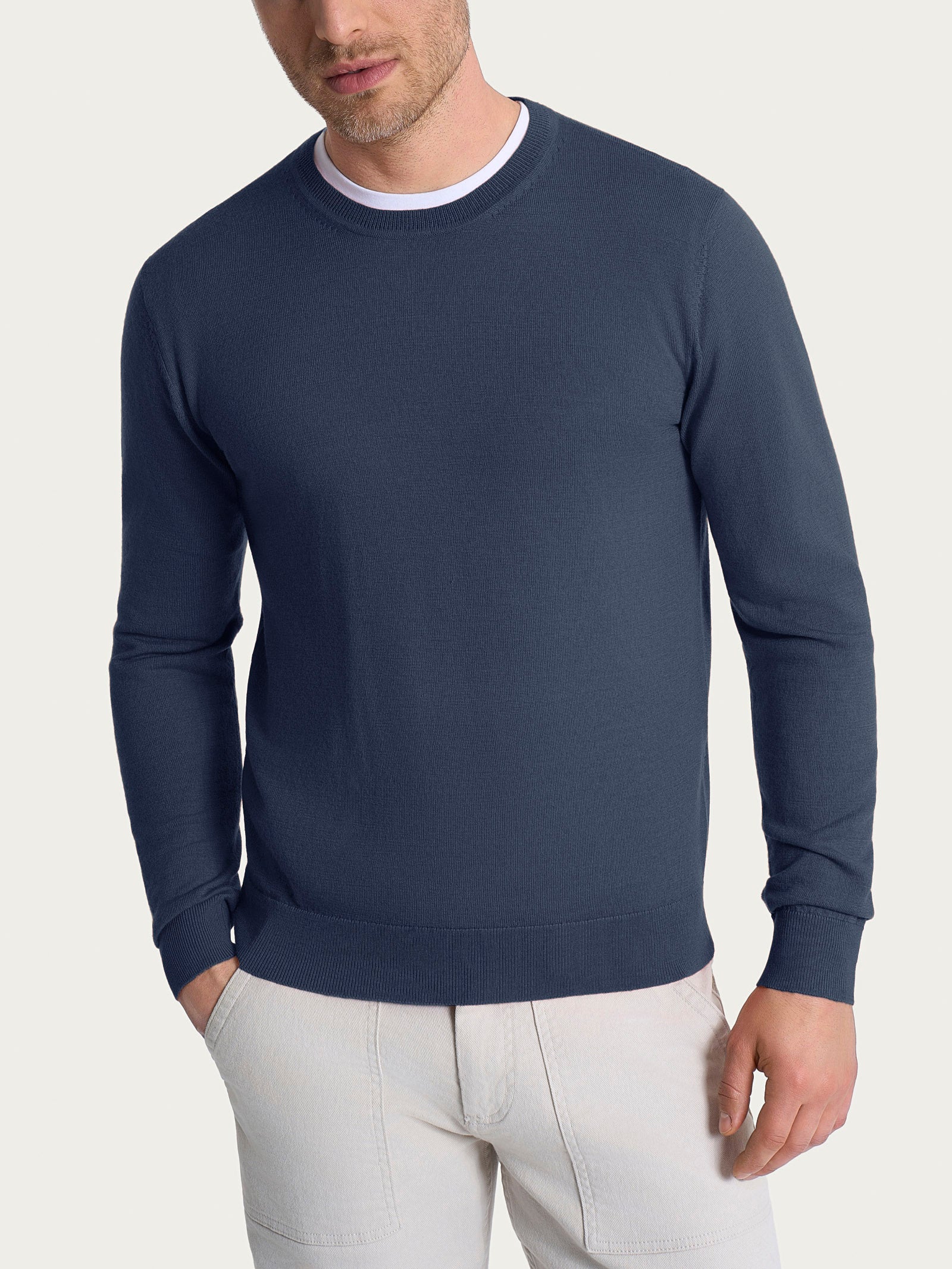 Pull girocollo a maglia unita in Merino Soft Viola Uomo - Ragno