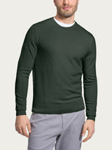 Pull girocollo a maglia unita in Merino Soft Verdi Uomo - Ragno