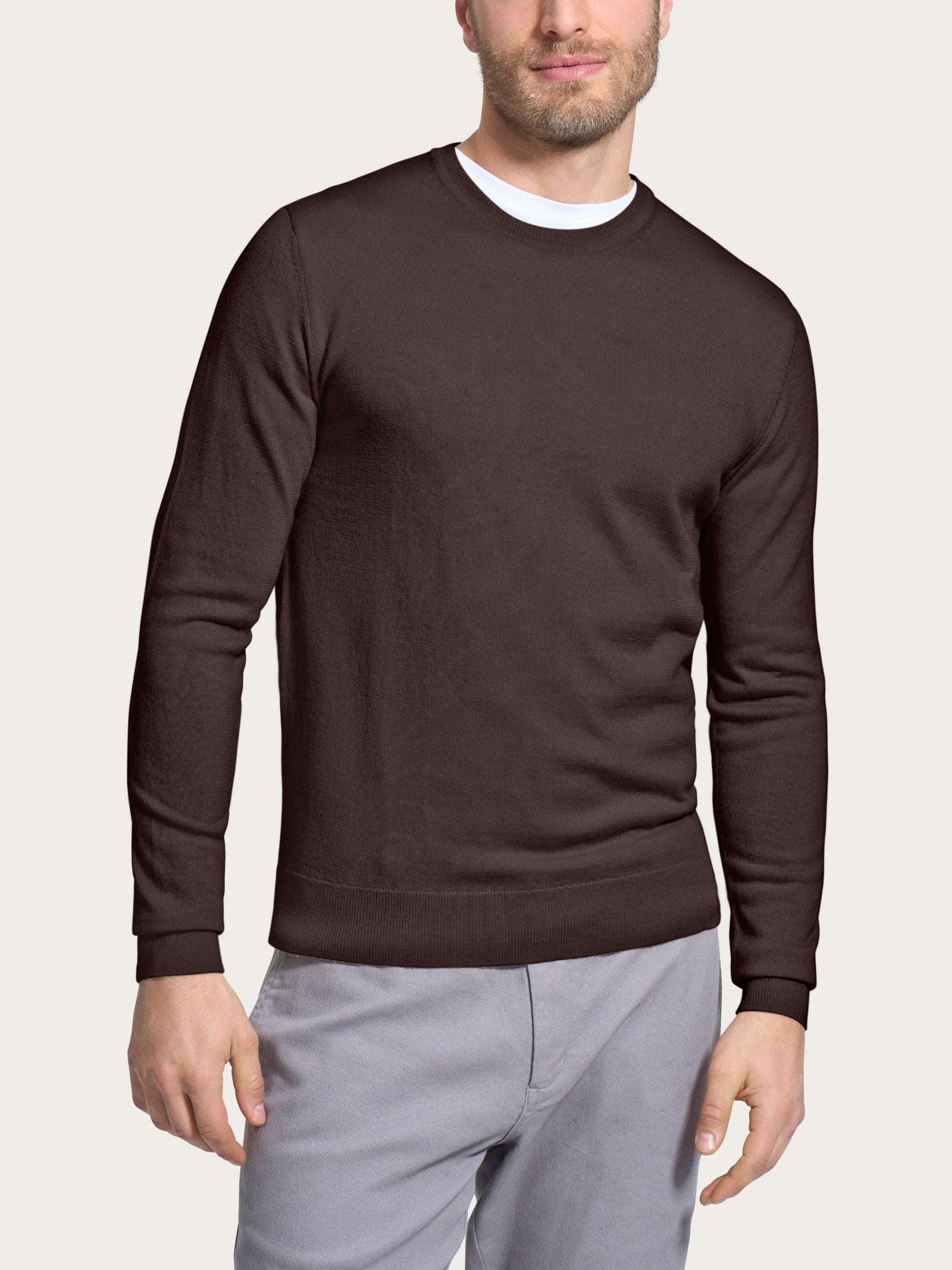 Pull girocollo a maglia unita in Merino Soft Marroni Uomo - Ragno