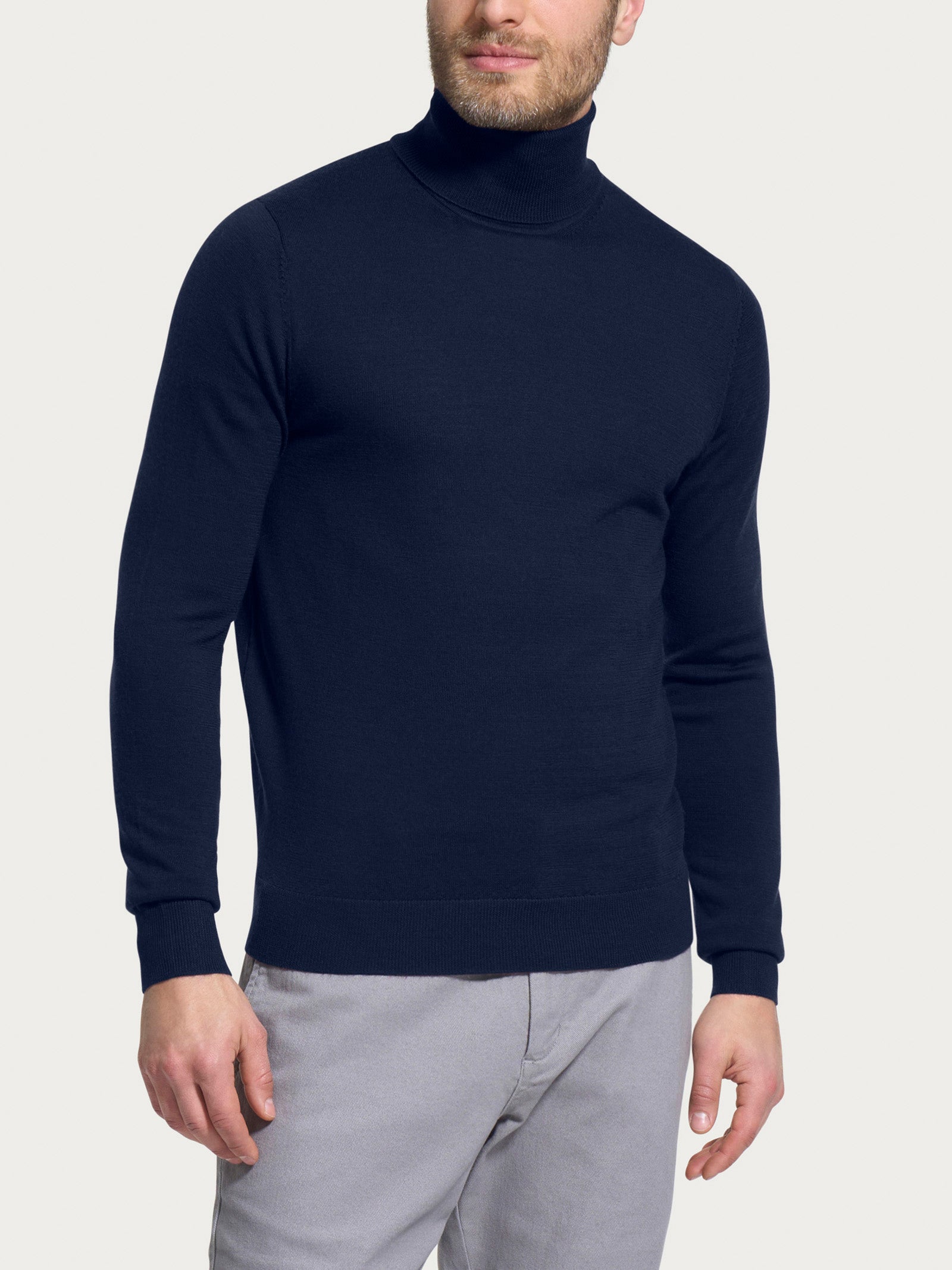Dolcevita a maglia unita in Merino Soft Blu Uomo - Ragno