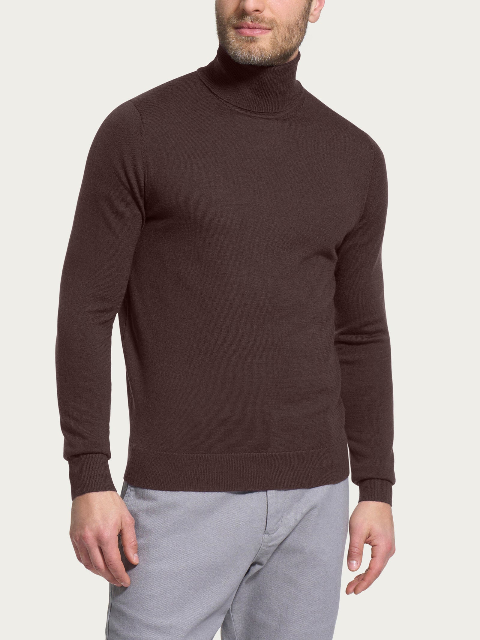 Dolcevita a maglia unita in Merino Soft Marroni Uomo - Ragno
