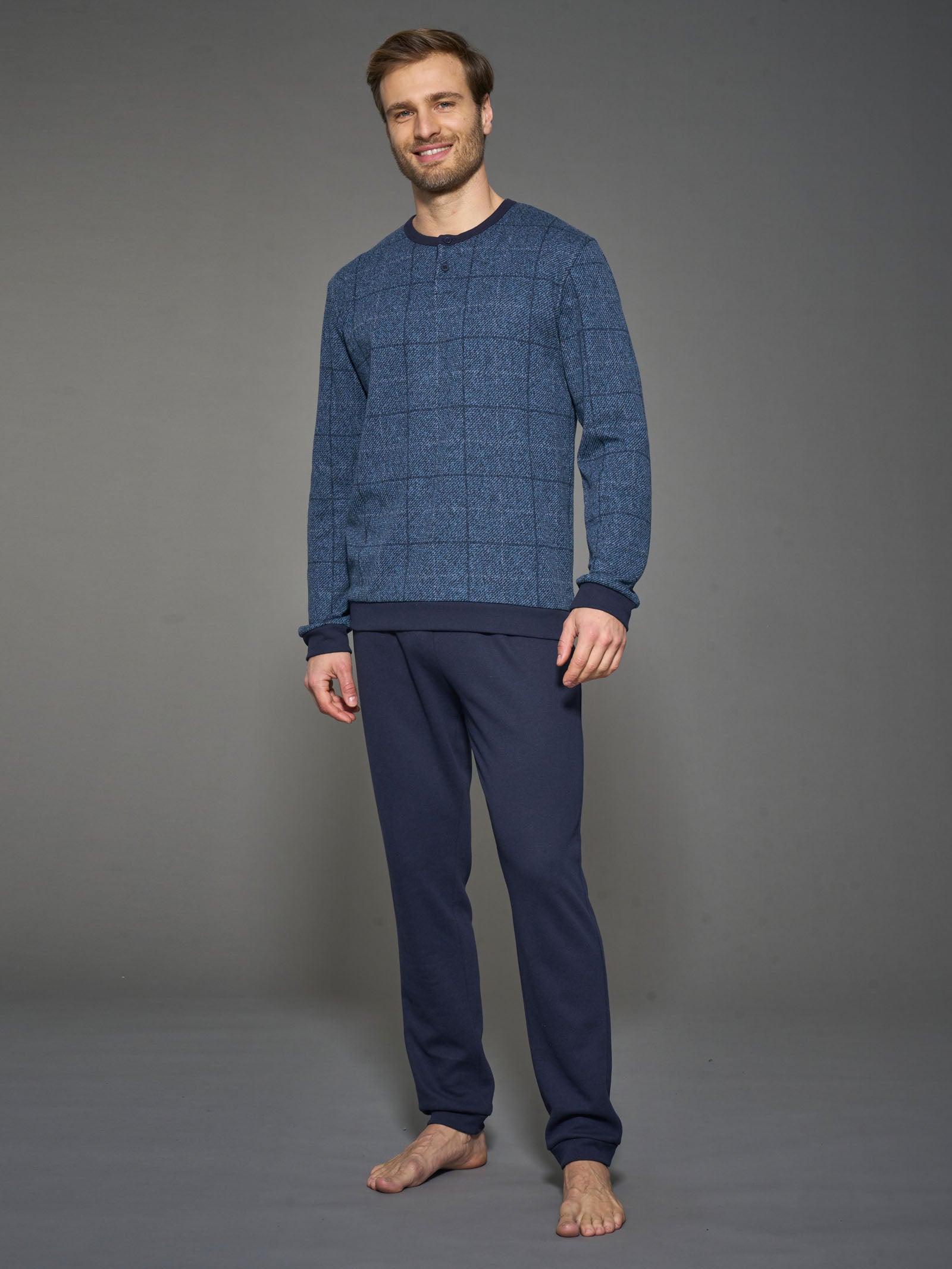 Pigiama a serafino con fantasia in Cotton Eco Pile