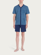 Pigiama corto aperto con fantasia geometrica in Jersey di Cotone Blu Uomo - Ragno