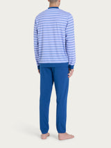Pigiama lungo a righe in Jersey di Cotone Azzurri Uomo - Ragno