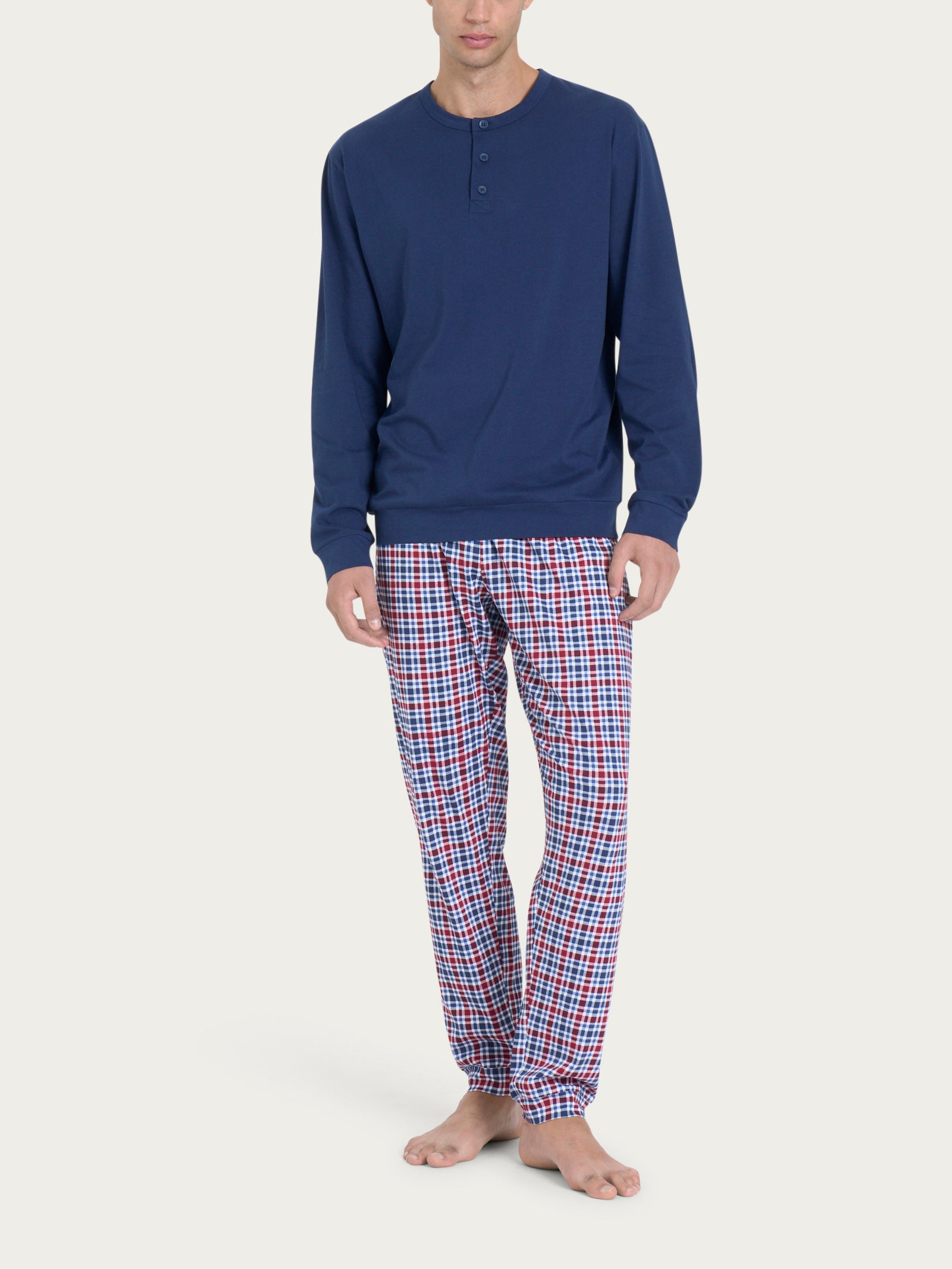 Pigiama lungo a serafino con fantasia in Jersey di Cotone Biking Red