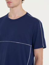 Maglietta girocollo con piping in Jersey di Cotone Blu Uomo - Ragno