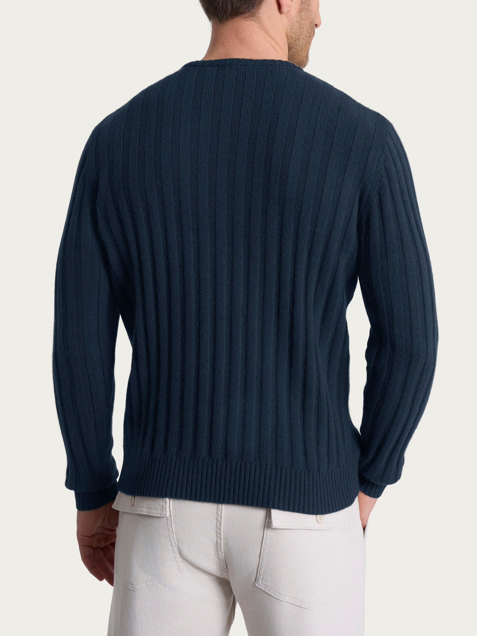 Pull girocollo con costa piatta in Natural Soft  Blu Uomo - Ragno