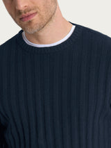 Pull girocollo con costa piatta in misto lana e angora Blu Uomo - Ragno
