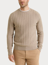 Men's Gray Crew-Neck Sweater with Flat Ribbing in a Wool-Angora Blend - Ragno
