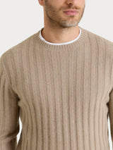 Men's Gray Crew-Neck Sweater with Flat Ribbing in a Wool-Angora Blend - Ragno