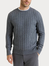 Pull girocollo con costa piatta in misto lana e angora Neri Uomo - Ragno