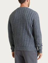 Pull girocollo con costa piatta in misto lana e angora Neri Uomo - Ragno